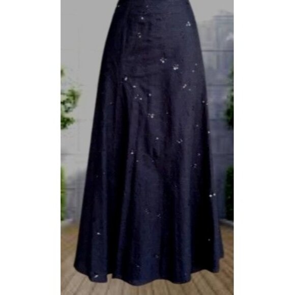 Vintage Liz Claiborne Black Sequined Maxi Skirt Size 6 Embroidered Floral READ - Picture 1 of 12